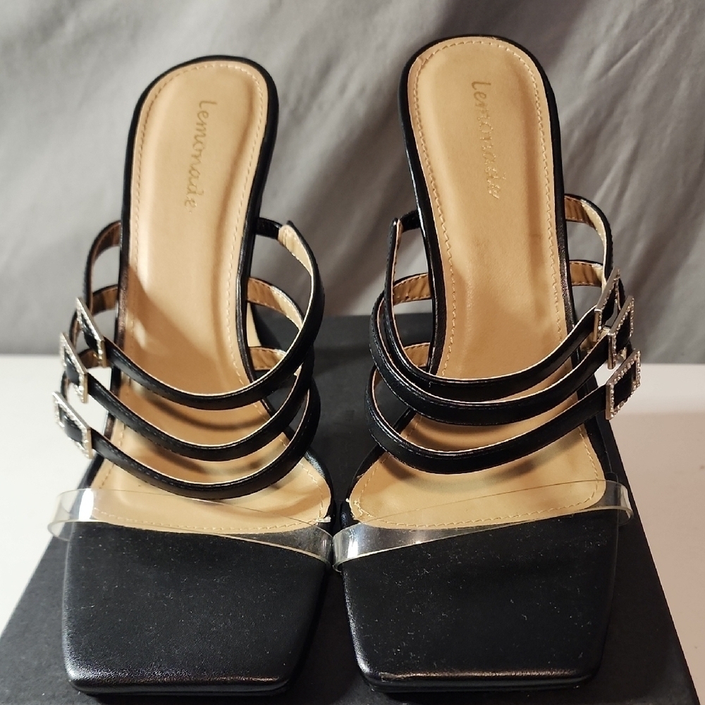 Lemonade Elegant Black Heels with Geometric Straps - Picture 3 of 8